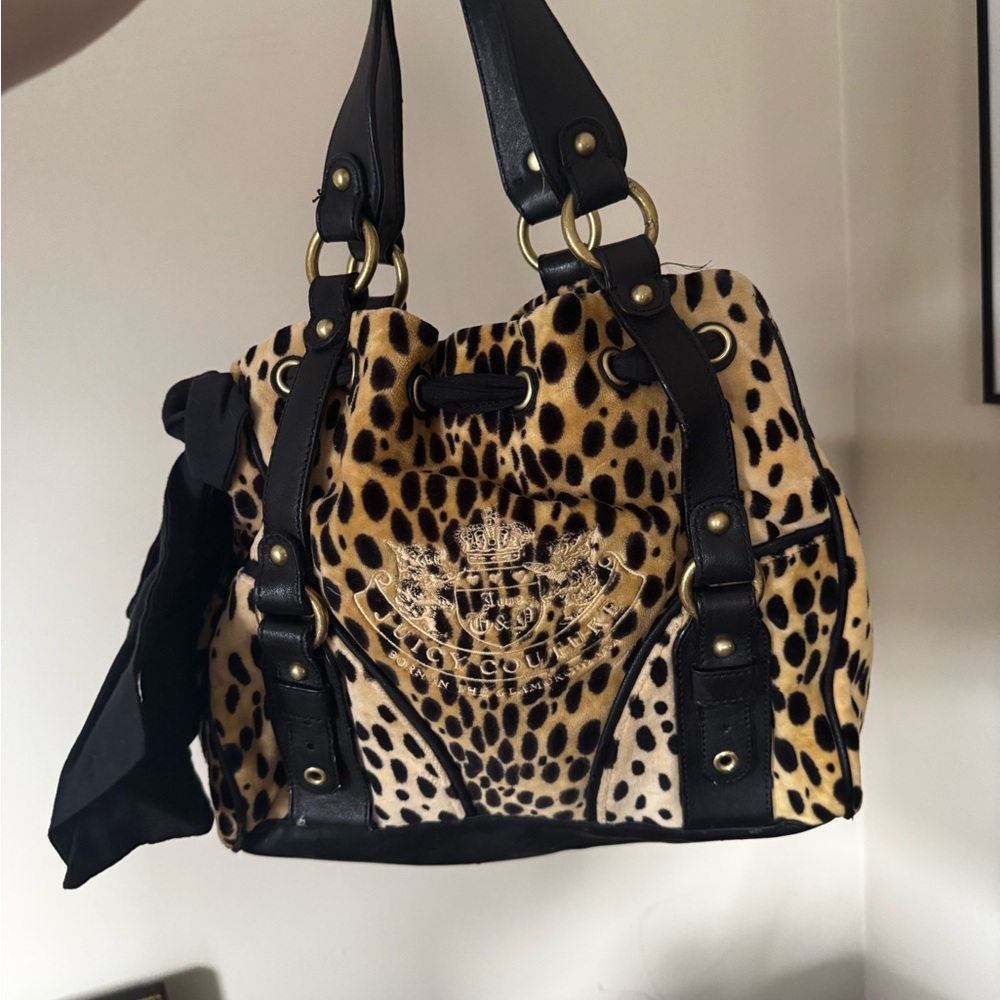 Juicy Couture Daydreamer Leopard Cheetah Bag Purse Tote Bow Vintage Ribbon